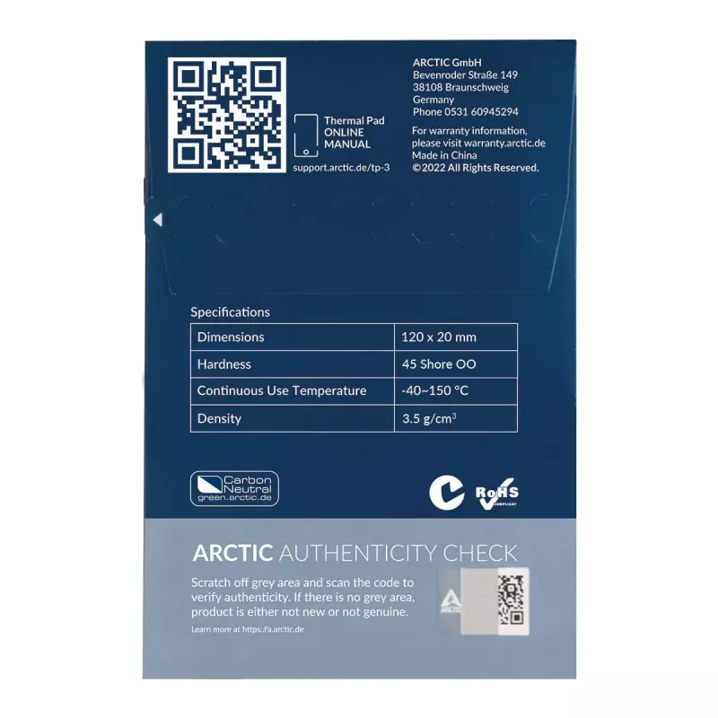 ARCTIC TP-3 Premium-Performance warmtegeleidingspad 120 x 20 mm, 0,5 mm