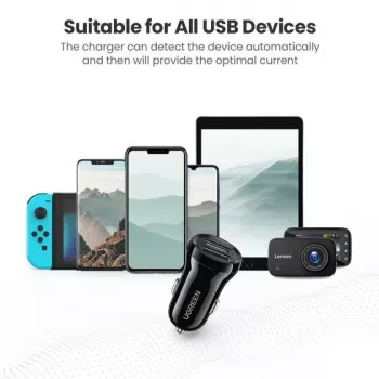 Ugreen 50875 mobiele oplader MP4, mobiele computer zwart sigarettenaansteker auto