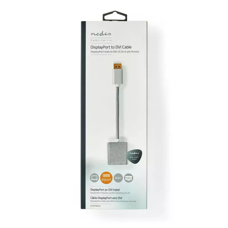 Nedis CCTB37250AL02 videoadapterkabel 0,2 m DisplayPort DVI-D zilver