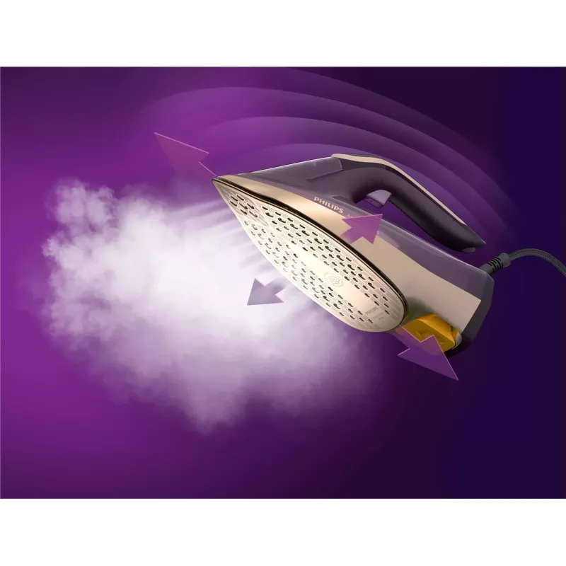 Philips DST8040/30 Azur 8000 Series stoomstrijkijzer, 3000 W, 0,35 L reservoir, SteamGlide Elite zoolplaat, verticale stoom, 80 g/min, 260 g/min stoomstoot, donkerpaars
