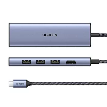 USB Type-C hub UGREEN 20956A met HDMI en USB 3.0, 5 Gbit/s, 4K 3840x2160, zilver