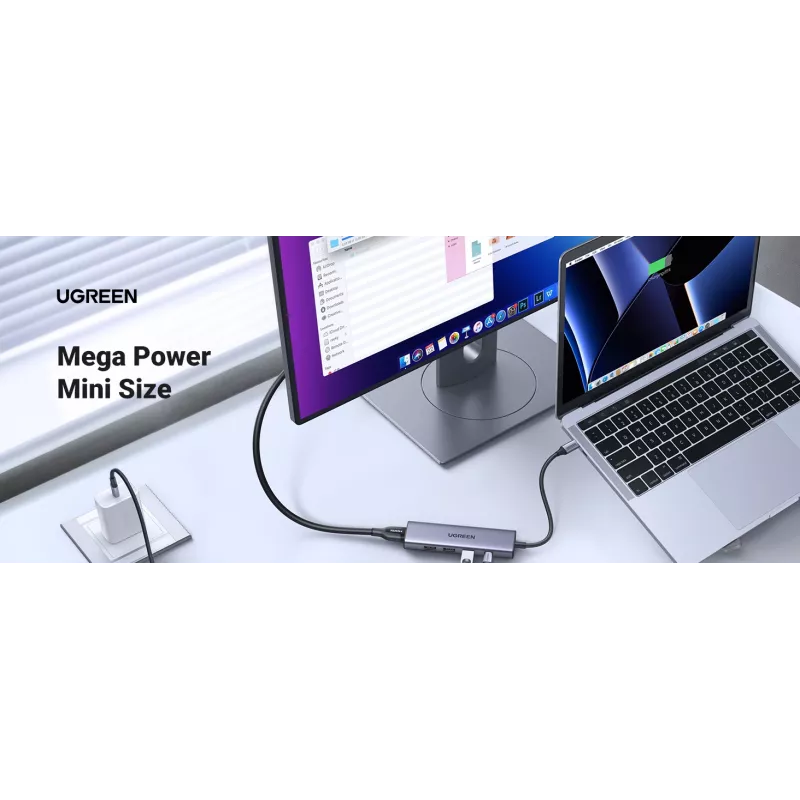 USB Type-C hub UGREEN 20956A met HDMI en USB 3.0, 5 Gbit/s, 4K 3840x2160, zilver