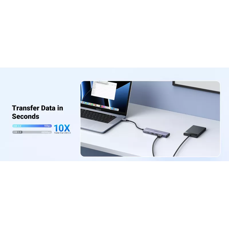 USB Type-C hub UGREEN 20956A met HDMI en USB 3.0, 5 Gbit/s, 4K 3840x2160, zilver