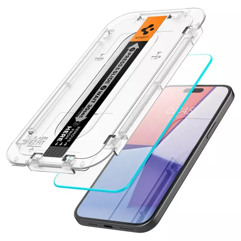 Spigen iPhone 15 Glas.tR EZ Fit displayscherm van gehard glas transparant
