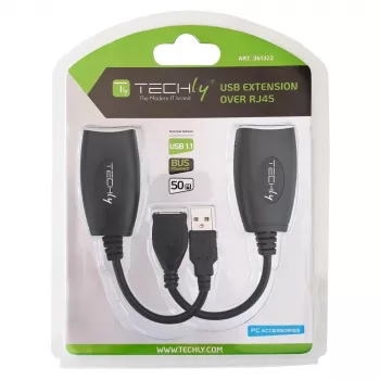 Techly IUSB-EXTENDTY5 USB-extender via Cat.5e/6-kabel tot 50 m, USB Type-A naar RJ-45, USB 1.1, zonder voeding, zwart