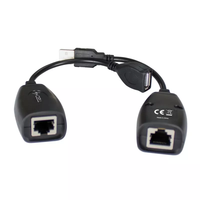 Techly IUSB-EXTENDTY5 USB-extender via Cat.5e/6-kabel tot 50 m, USB naar RJ-45, zwart
