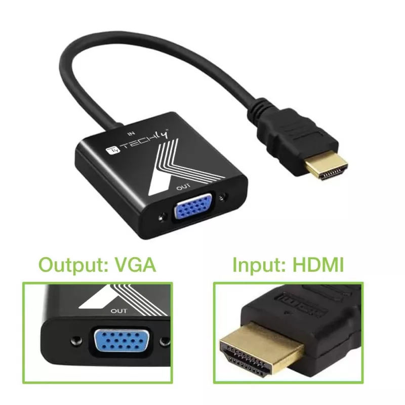 Techly kabeladapter converter HDMI naar VGA zwart 0,1 m 1920x1200 60 Hz