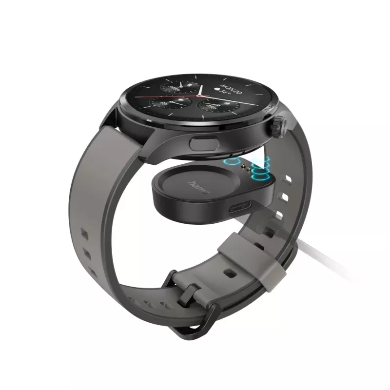 Hama Smartwatch 9000 00178627, 1,43 inch (3,63 cm) AMOLED, GPS, muziekopslag, waterdicht, siliconen band, antraciet