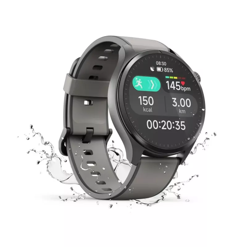 Hama Smartwatch 9000 00178627, 1,43 inch (3,63 cm) AMOLED, GPS, muziekopslag, waterdicht, siliconen band, antraciet