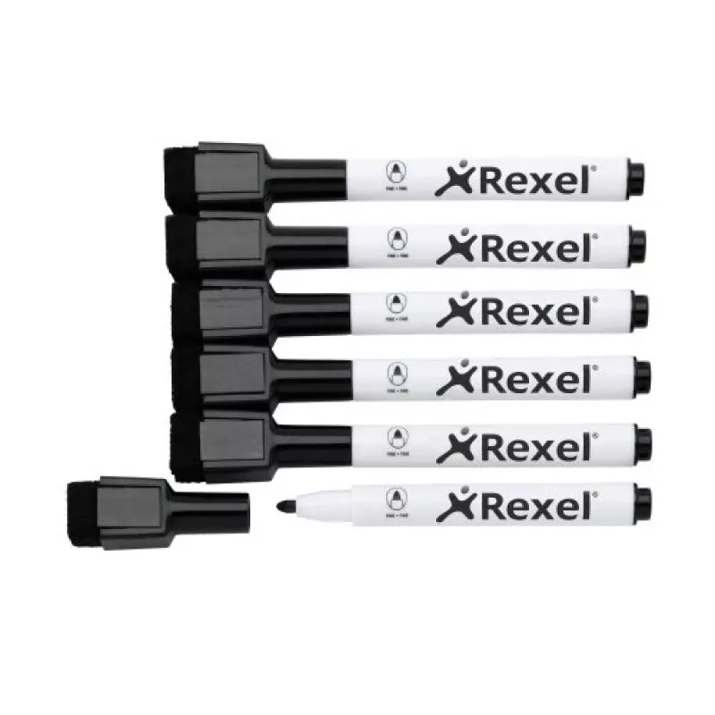 Rexel Magnetic Dry-Erase Markers zwart 6 stuks