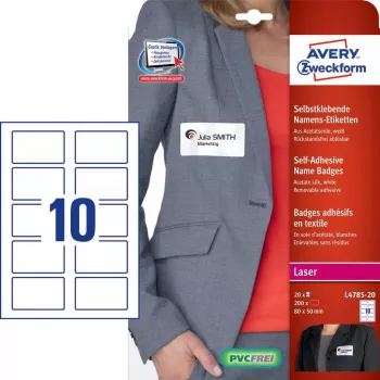 Avery L4785-20 zelfklevend etiket afgeronde rechthoek herbruikbaar wit 200 stuks