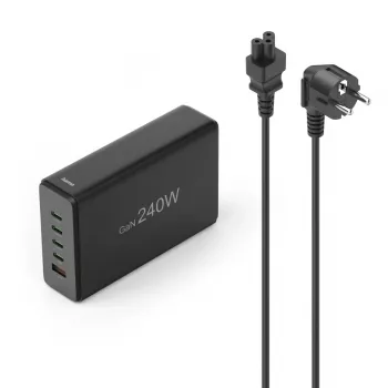 Oplaadstation HAMA 201977, 240W totaal, 4× USB-C, 1× USB-A, zwart