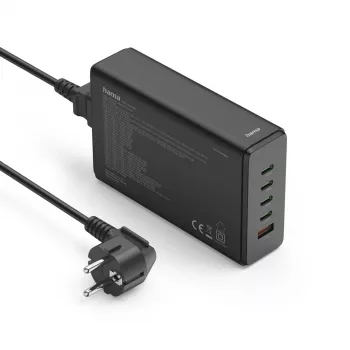 Oplaadstation HAMA 201977, 240W totaal, 4× USB-C, 1× USB-A, zwart