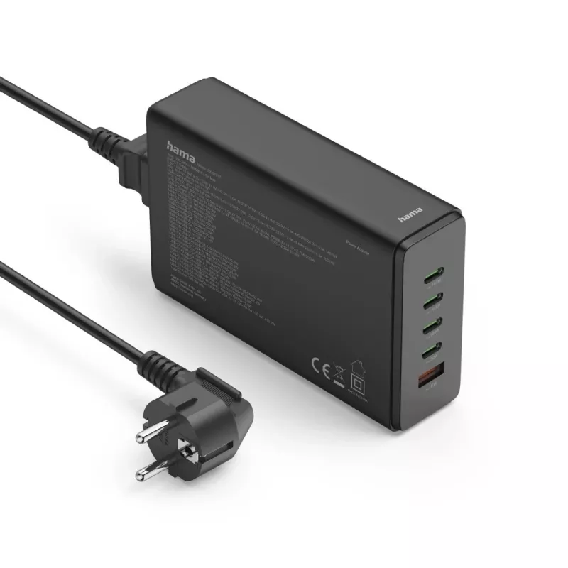 Oplaadstation HAMA 201977, 240W totaal, 4× USB-C, 1× USB-A, zwart