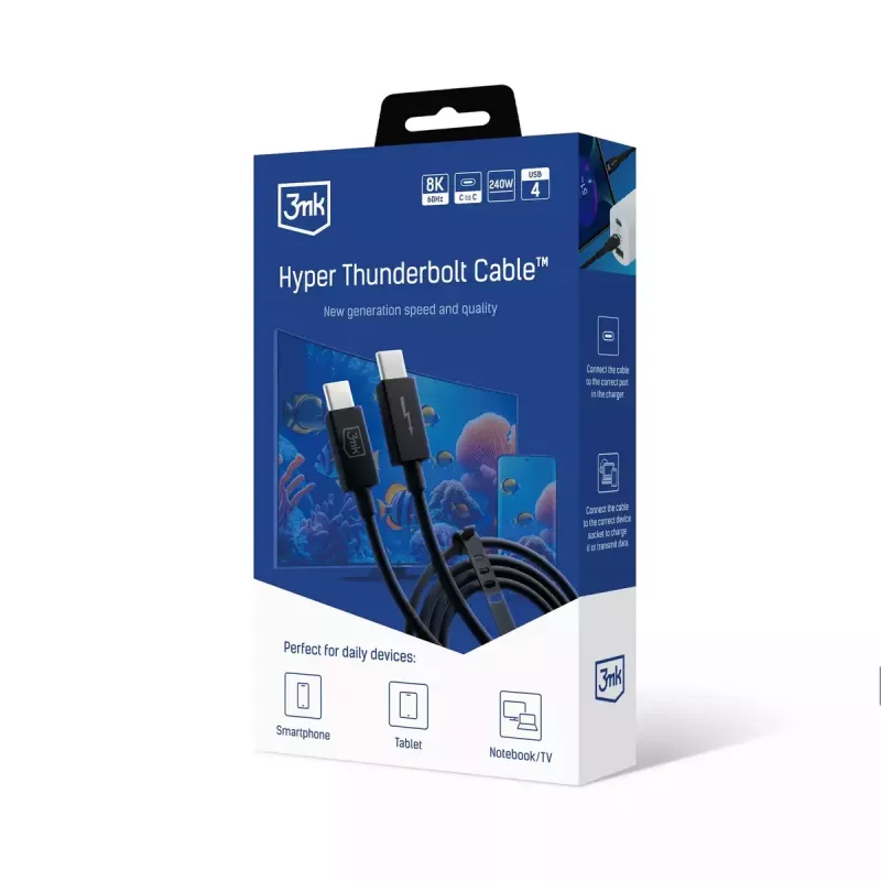 3mk Hyper Thunderbolt 4 Pro kabel, 240 W, 1 m
