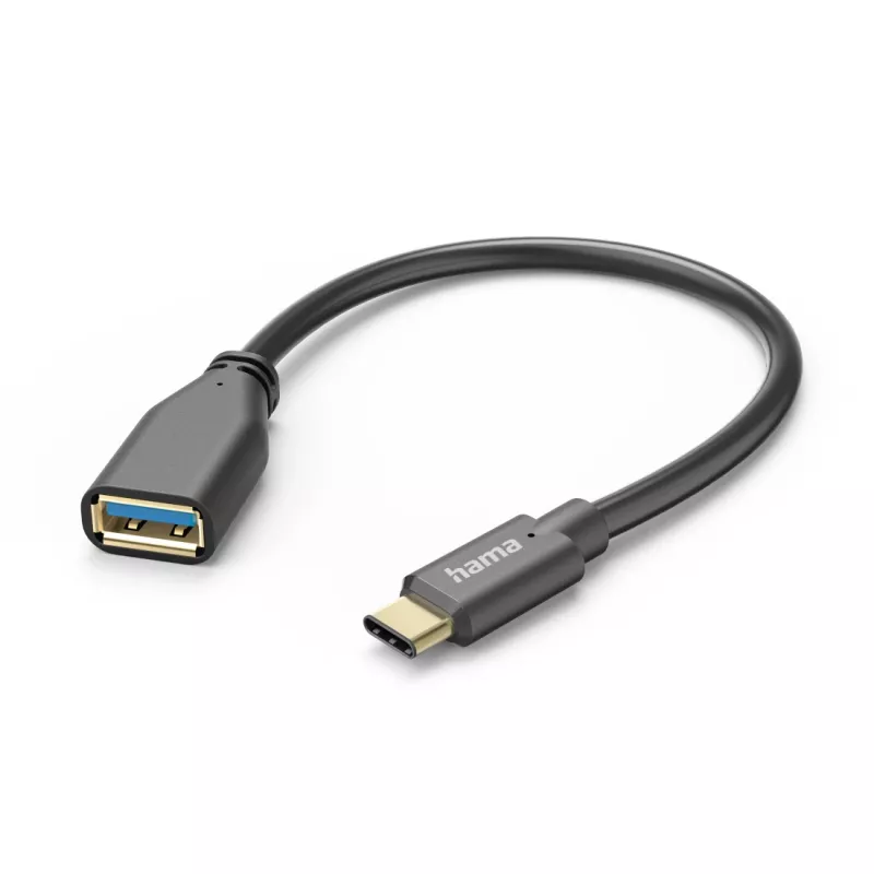 Hama 00201605 OTG USB-adapterkabel, USB-C-stekker naar USB-A-bus, USB 3.2, 5 Gbit/s, 0,15 m, zwart
