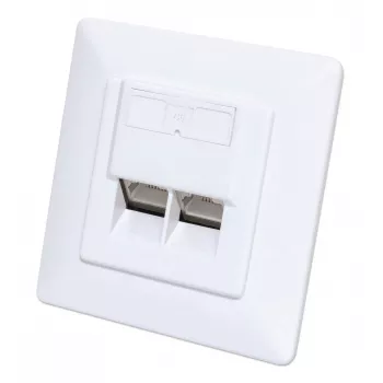 Intellinet 2-poorts Cat6 10G afgeschermd RJ45-wandcontactdoos, inbouwmontage met afdekraam, STP, Signaalwit RAL9003