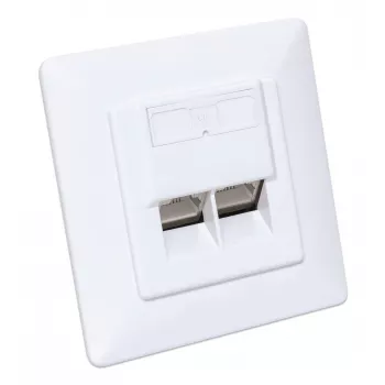 Intellinet 2-poorts Cat6 10G afgeschermd RJ45-wandcontactdoos, inbouwmontage met afdekraam, STP, Signaalwit RAL9003