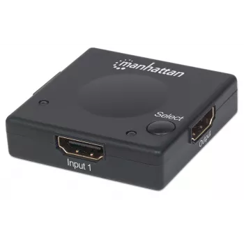 Manhattan HDMI-switch 2-poorts, 1080p, verbindt 2 HDMI-bronnen met 1 beeldscherm, automatisch en handmatig schakelen (via knop), geen externe voeding nodig, zwart, drie jaar garantie