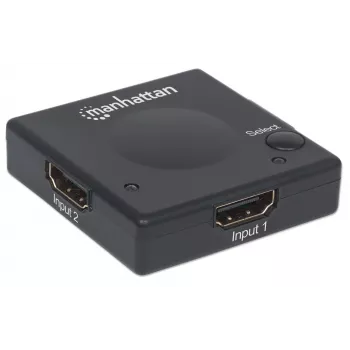 Manhattan HDMI-switch 2-poorts, 1080p, verbindt 2 HDMI-bronnen met 1 beeldscherm, automatisch en handmatig schakelen (via knop), geen externe voeding nodig, zwart, drie jaar garantie