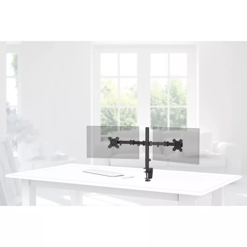 Hama 00118491 FULLMOTION monitorarm voor twee monitoren, bureaubevestiging, 13-32 inch (81,3 cm), VESA 75x75/100x100, max. 8 kg, zwart