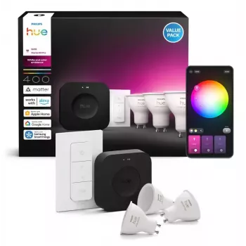 Philips Hue White and Colour Ambience Starterset: 3 GU10-lampen + dimschakelaar + Bridge Pro