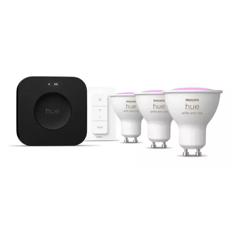 Philips Hue White and Colour Ambience Starterset: 3 GU10-lampen + dimschakelaar + Bridge Pro