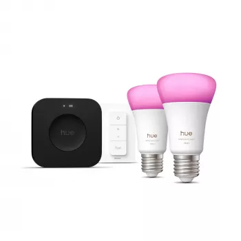 Philips Hue White and colour ambience Starterset: 2 E27-smartlampen + dimschakelaar + Bridge Pro