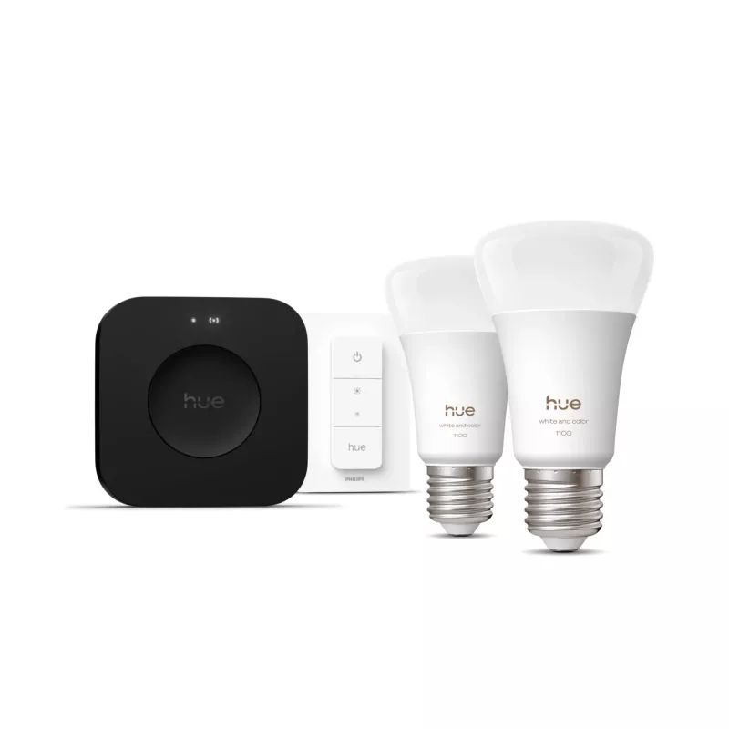 Philips Hue White and colour ambience Starterset: 2 E27-smartlampen + dimschakelaar + Bridge Pro