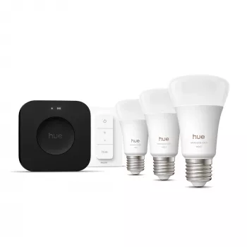 Smartlichtset Philips Hue White and Colour Ambience Starterset — 3 E27-smartlampen, dimschakelaar, Bridge Pro, Bluetooth/Zigbee