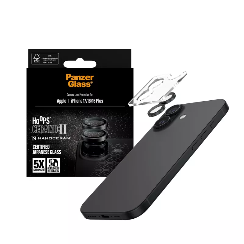 Camerabescherming PanzerGlass Hoops keramiek II voor iPhone 17 16 16 Plus krasvast stootvast