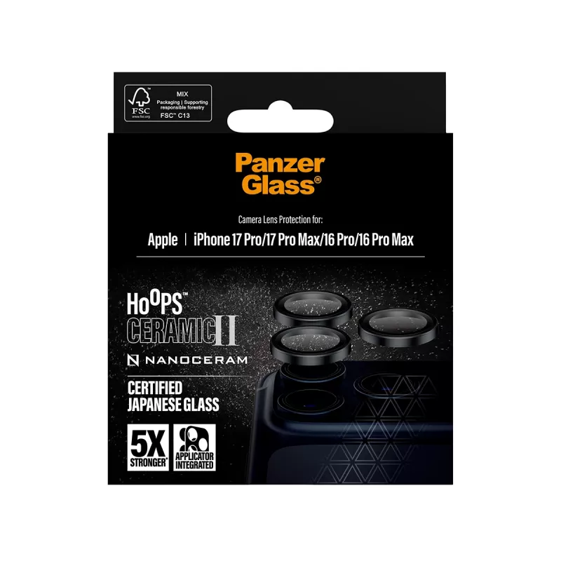PanzerGlass ® Hoops® Ceramic II cameralens-beschermglas iPhone 17 Pro | iPhone 17 Pro Max | iPhone 16 Pro | 16 Pro Max