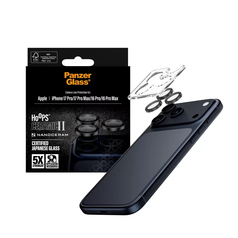 PanzerGlass ® Hoops® Ceramic II cameralens-beschermglas iPhone 17 Pro | iPhone 17 Pro Max | iPhone 16 Pro | 16 Pro Max