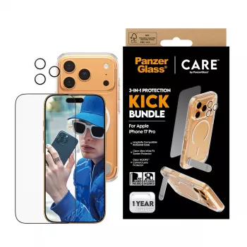 Beschermhoes PanzerGlass CARE Feature Kick 3w1 voor iPhone 17 Pro met glazen camera-afdekking