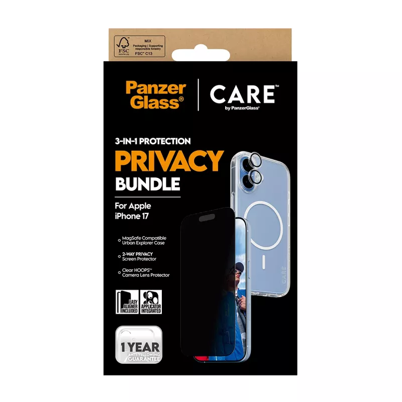 Beschermhoes PanzerGlass Case CARE voor iPhone 17 met privacyfilter, 3-in-1-functionaliteit