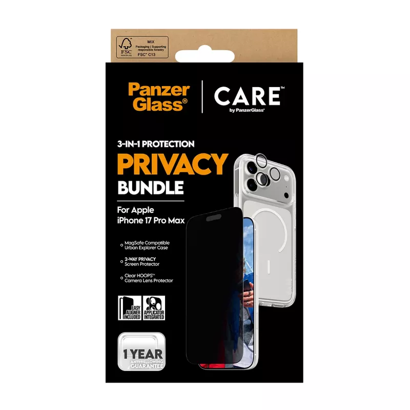 PanzerGlass ® | CARE by ® 3-in-1 Flagship Privacy bundel iPhone 17 Pro Max