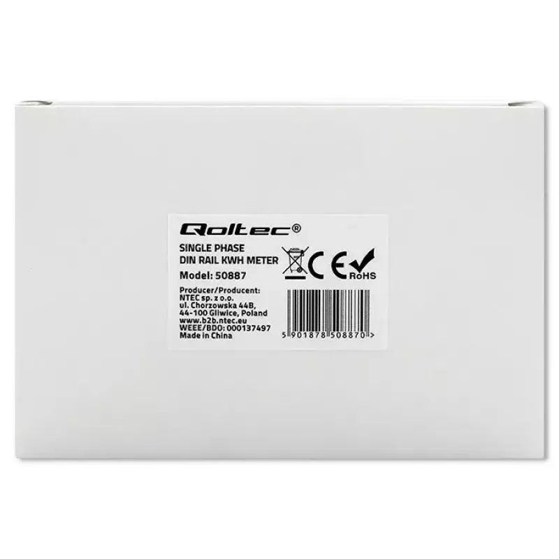 Eenfasige elektriciteitsmeter QOLTEC 50887 1-fasig 230V LCD slank