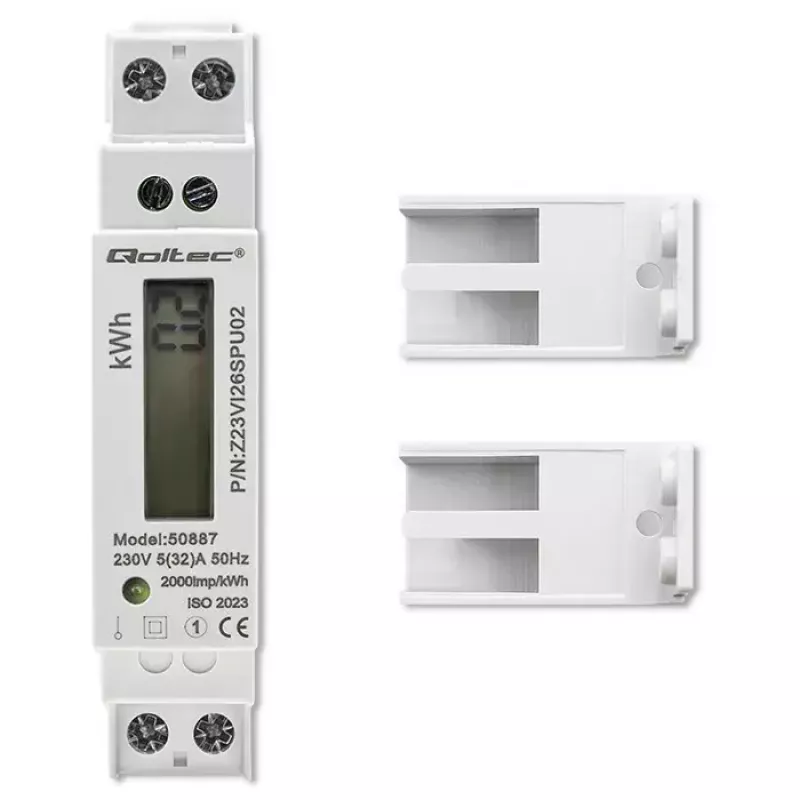 Eenfasige elektriciteitsmeter QOLTEC 50887 1-fasig 230V LCD slank
