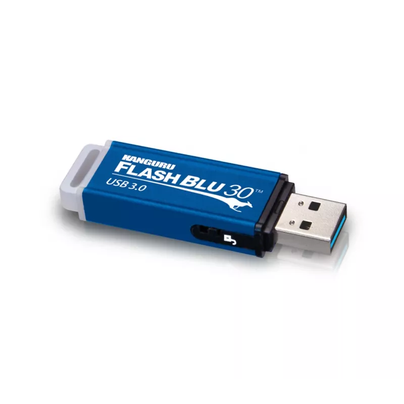 Kanguru FlashBlu30 SuperSpeed USB3.0 64 GB | veilige USB-stick | fysieke schrijfbeveiligingsschakelaar | Windows 'ReadyBoost'-compatibel