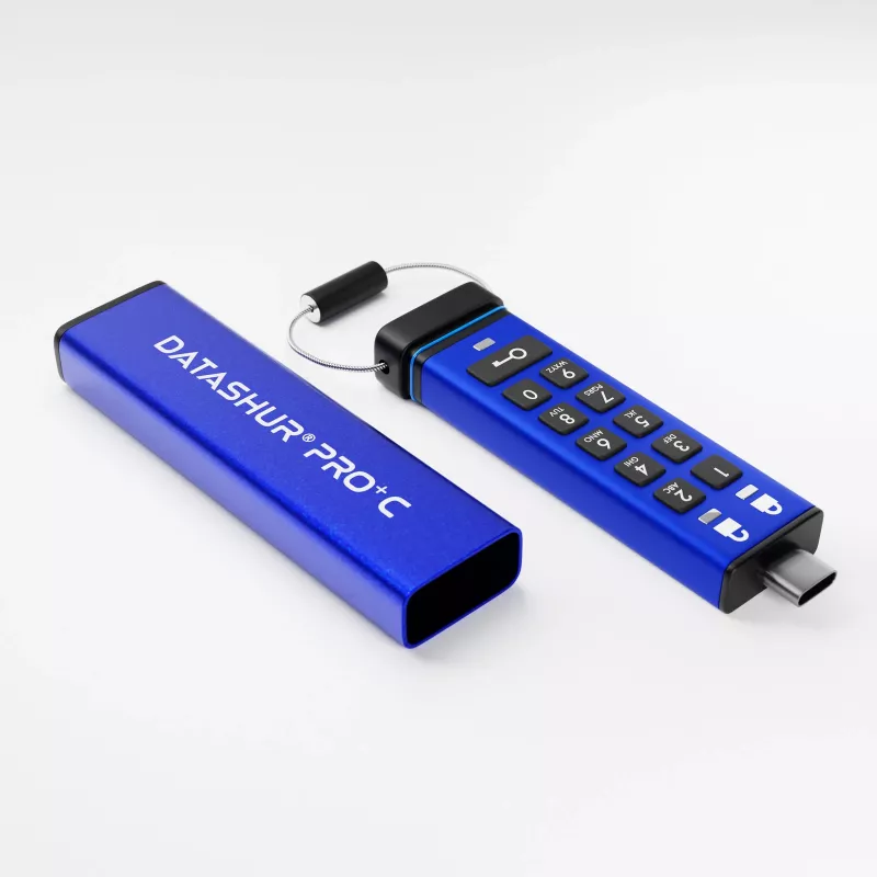 iStorage datAshur PRO+C 128GB | FIPS 140-3 Level 3 gecertificeerd | Veilige USB Type-C-drive | AES-XTS 256-bit hardwareversleuteling | PIN-beveiligd | Type-C-naar-A-adapter inbegrepen