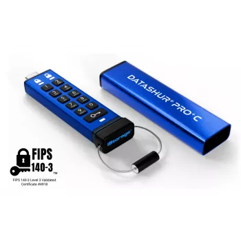 iStorage datAshur PRO+C 512GB | FIPS 140-3 Level 3 gecertificeerd | Veilige USB Type-C-drive | AES-XTS 256-bit hardwareversleuteling | PIN-beveiligd | Type-C-naar-A-adapter inbegrepen