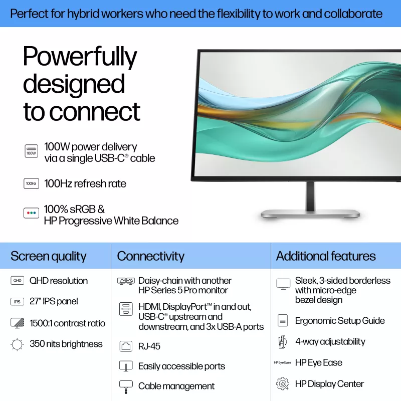 HP Series 5 Pro 27 inch QHD USB-C monitor - 527pu