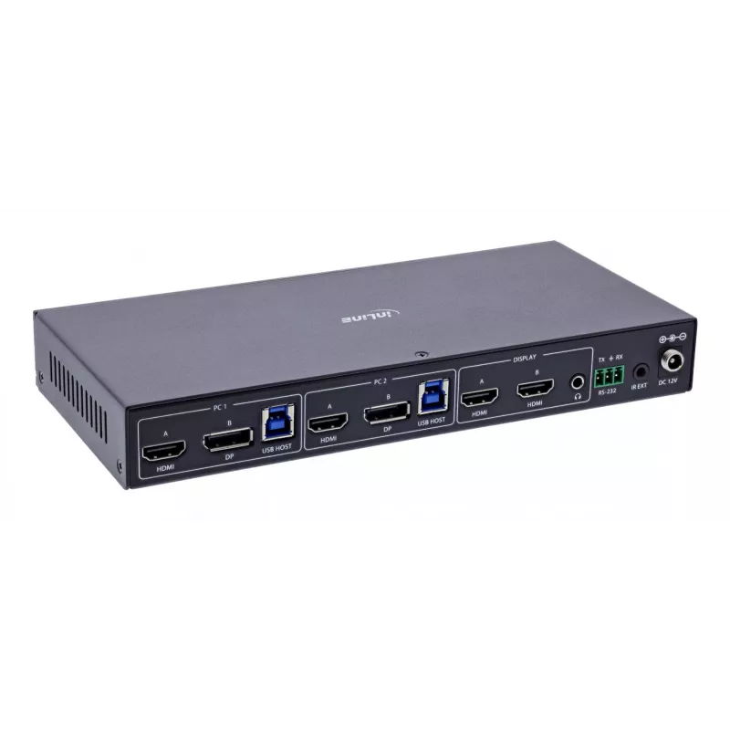 InLine 57885G KVM-switch, 2-weg, HDMI & DP, dual monitor, 4K60Hz, USB-hub, zwart