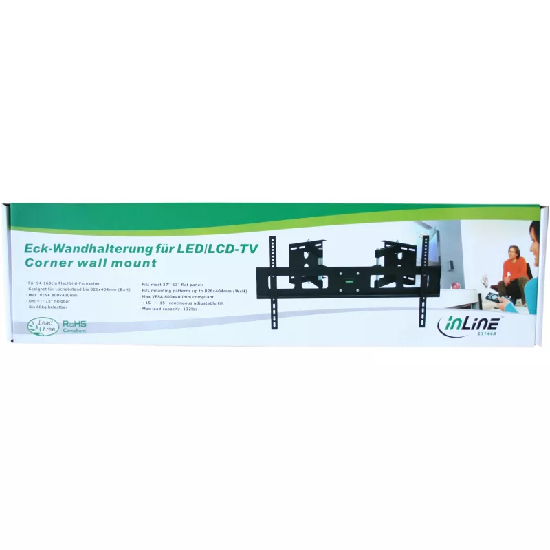InLine hoekwandbeugel voor TFT / LED / plasma 37 inch tot 63 inch tot 60 kg