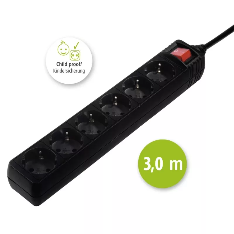 Hama 137265 stekkerdoos 3 m 6 AC-uitgangen binnen zwart