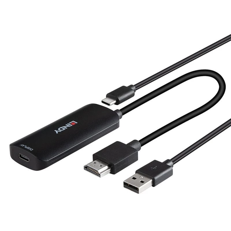 HDMI-naar-USB Type-C-converter Lindy 43423 met USB-stroomingang, 0,2 m kabel, HDMI + USB-C-aansluitingen