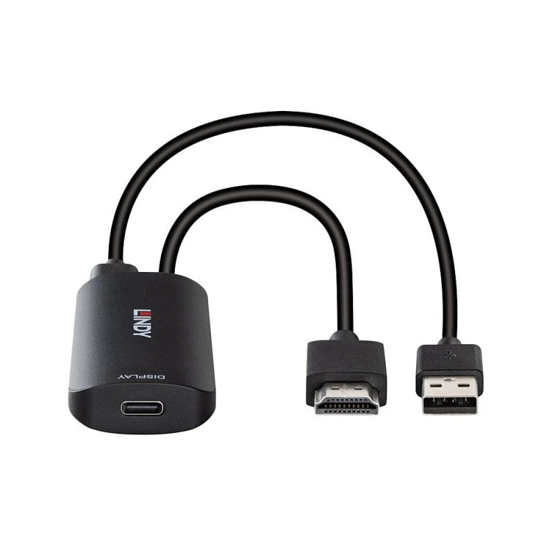 HDMI-naar-USB Type-C-converter Lindy 43423 met USB-stroomingang, 0,2 m kabel, HDMI + USB-C-aansluitingen