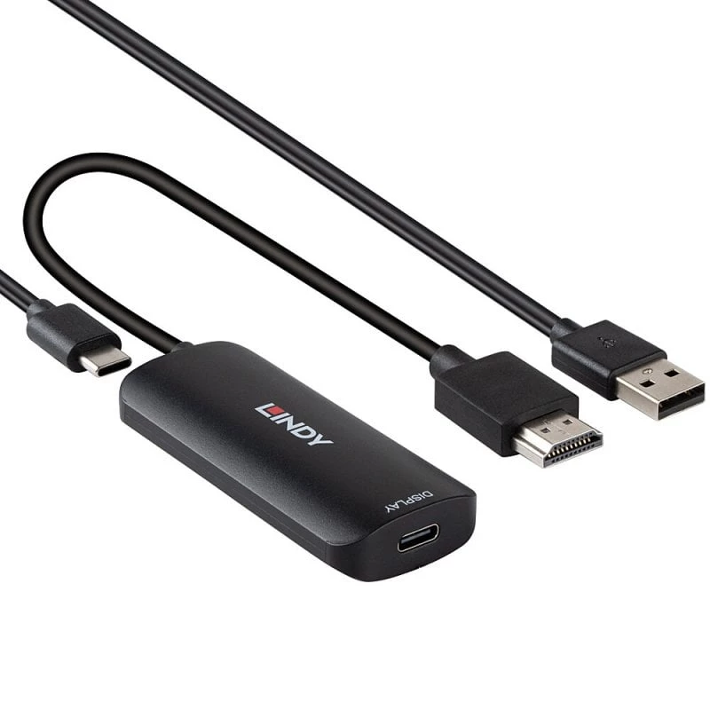 HDMI-naar-USB Type-C-converter Lindy 43423 met USB-stroomingang, 0,2 m kabel, HDMI + USB-C-aansluitingen