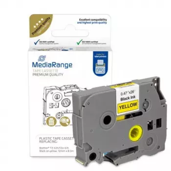 Plastic lintcassette MediaRange TZ-631 12 mm zwart op geel