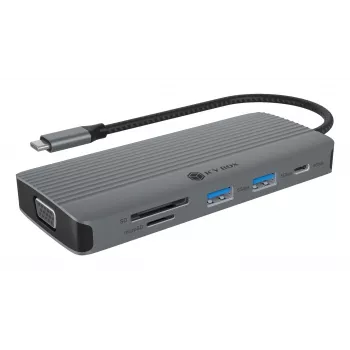 Dockingstation ICY BOX IB-DK4040a-CPD — 10-in-1 USB-C, HDMI 4K60Hz, VGA, 3×USB-A, Gigabit-LAN, PD 100W, SD/MicroSD, aluminium
